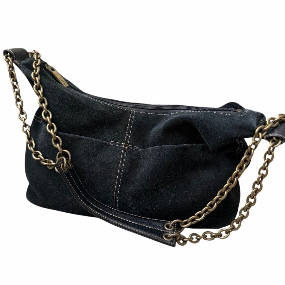 Y2K The Sak Black Suede Leather Chain Strap Shoulder Hobo Bag Purse Vintage - Picture 4 of 16